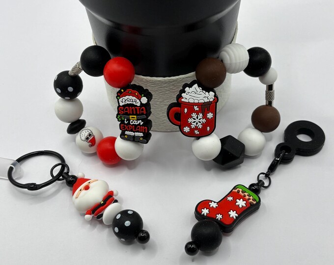 Christmas Cocoa  Stanley Cup Bracelet:  Tumbler Straw Charm | Purse Bracelet | Holiday  | Cocoa | Stocking