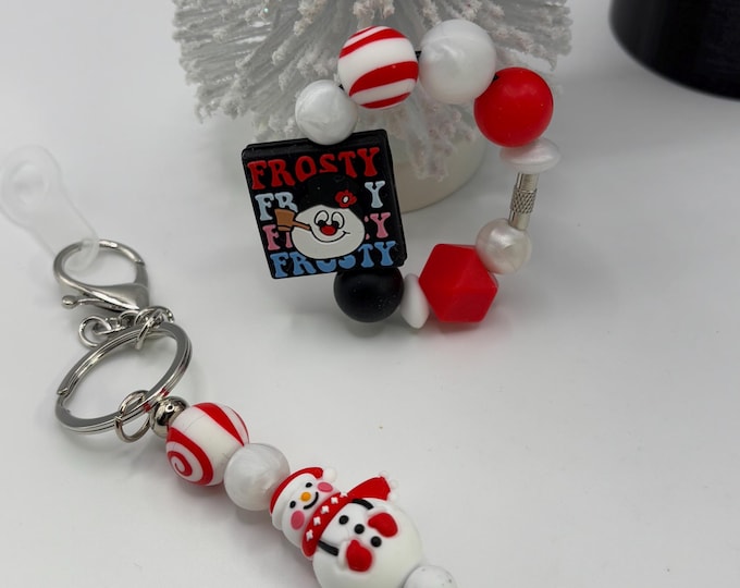 Christmas Frosty Stanley Cup Bracelet:  Cup Handle Bracelet | Straw Charm | Holiday | Snowman