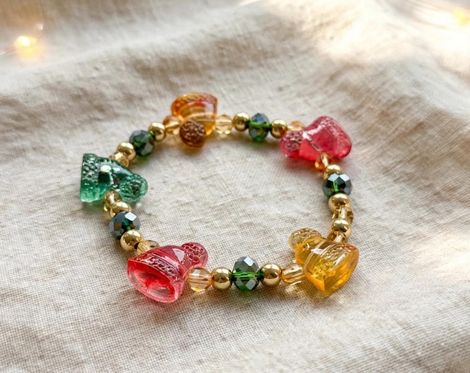 Christmas Lamp Work Glass Bracelet |  Christmas Bracelet | Holiday Bracelet | Stretch Bracelet Bracelet |