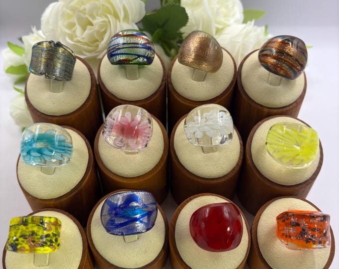 Size 7 Lampwork Glass Rings | Millefiori Glass Rings | Murano Inspired Glass Rings | Statement Rings | Set#4