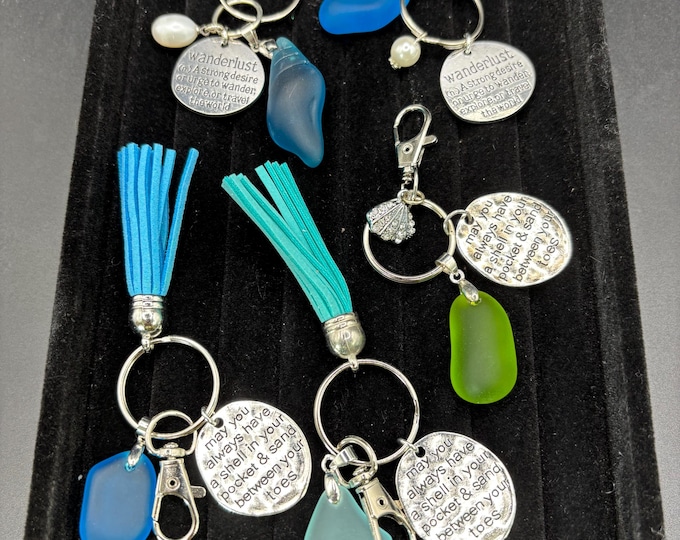 Seaglass Keychains |  Keychains  | May you always have a shell in your pocket charm | Wanderlust Charm | Pearl Accent