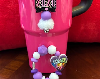 Valentines Day Stanley Cup Bracelet:  Cup Handle Bracelet | Straw Charm  | Valentine | Hearts | Galentines