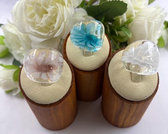 Size 7 : JULY NEW  Lampwork Glass Wrap Rings | Flower Glass Rings | Murano Inspired | Statement Rings | Cocktail Ring | Set# 5