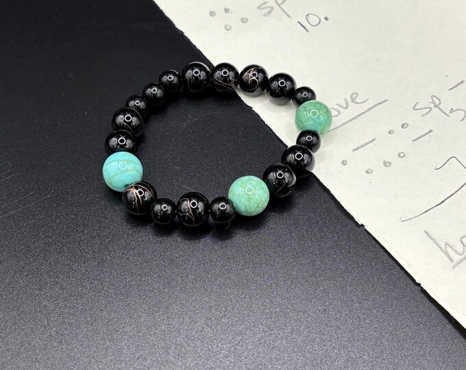 Black and Turquoise Bracelet | Faith bracelet | Stretch Bracelet | Morse Code bracelet | Faith