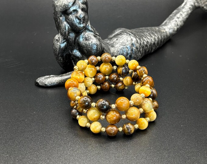 Brown Tiger Eye Bracelet | Memory Wire Bracelet | Multi-Strand Bracelet | Tiger Eye Gemstone