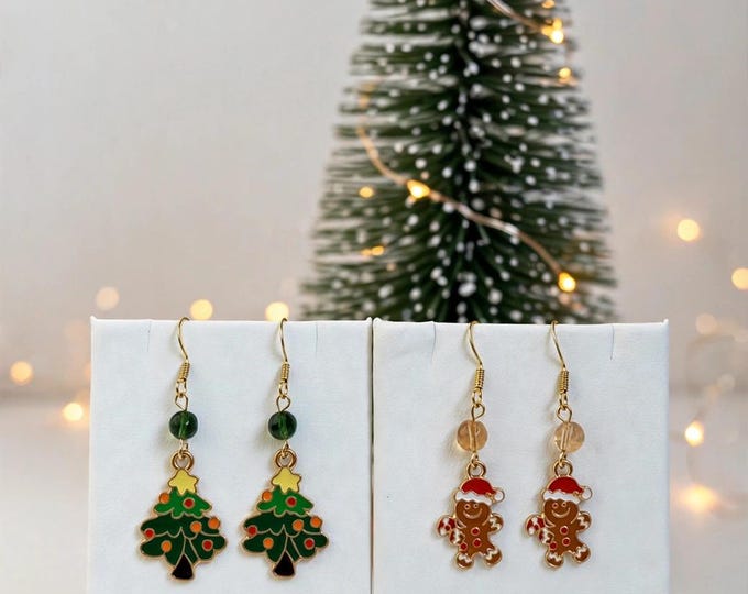 Christmas Earrings | Holiday Earrings | Christmas Earrings | Sterling Silver Ear Wires | Christmas Tree | Gingerbread man