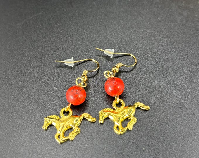 Year of the Fire Horse Earrings | Red Turquoise gemstones | Lunar New Year | Horse Earrings