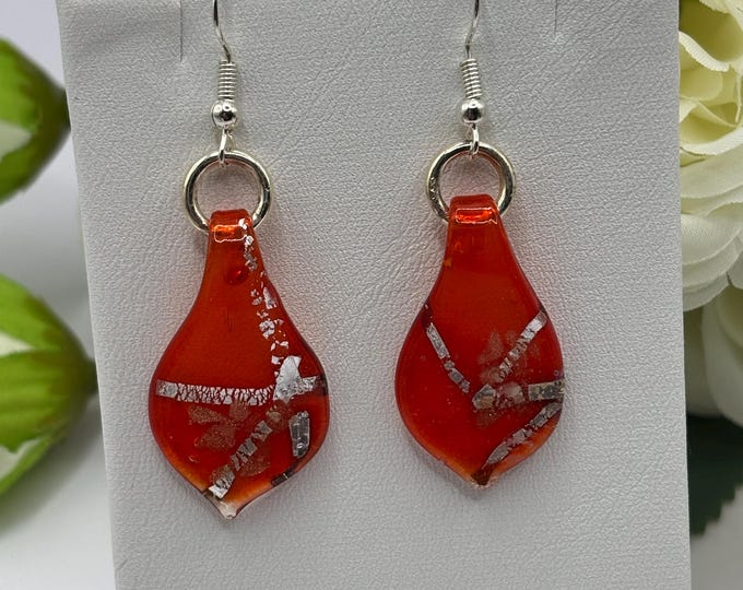 Leaf Drop Lampwork Glass Earrings |  Murano Inspired Lamp Work  |  Colorful Glass Earrings | Lampwork Earrings