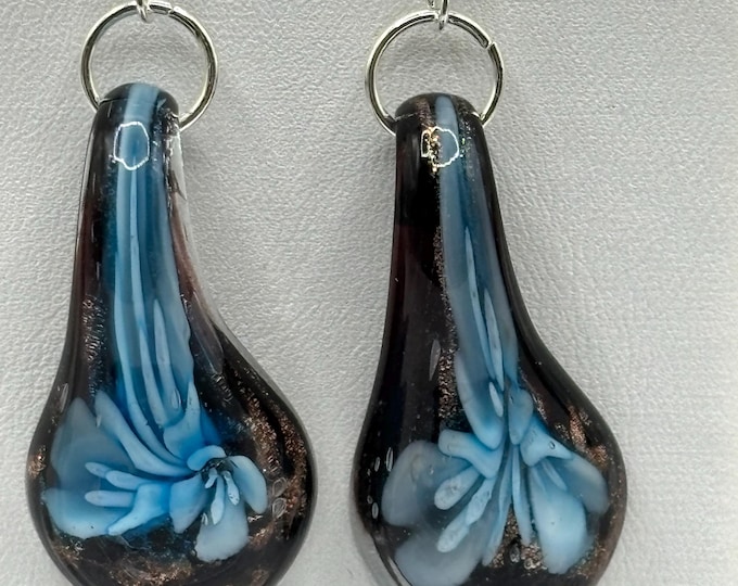 Lampwork Flower Drop Earrings |  Murano Inspired Lamp Work  |  Flower Glass Earrings | Sterling Silver