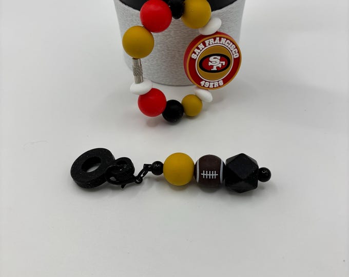 Football Tumbler Accessories |  Stanley or Other Tumbler Cup Handle Bracelets | Straw Charms | Football 2 Pc | Many Teams