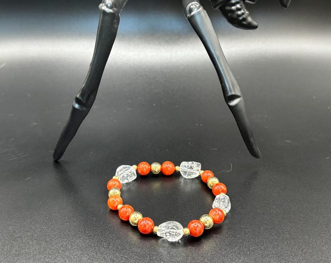 Carnelian Gemstones | Halloween Gemstone bracelet | Stretch Bracelet | Skull bracelet |