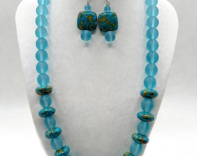 A Mosaic Turquoise Magnesite Statement Necklace | Gemstone Necklace | Turquoise Seaglass 10mm | Statement Necklace | Abacus Necklace