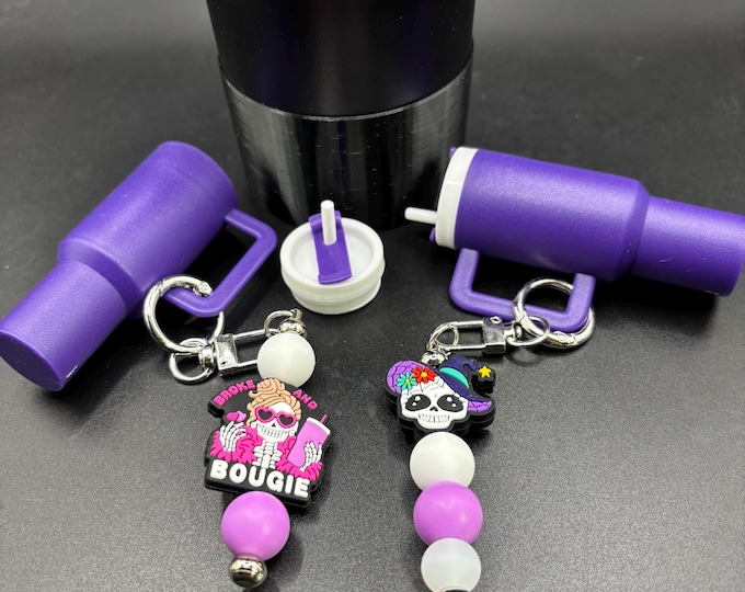 Skull beaded Keychains | Keychains with Mini Stanley  | Chapstick or Money Holder Keychains | Skeleton Keychain