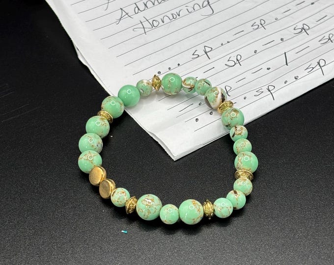 Green Howlite Gemstones | Gemstone bracelet | Stretch Bracelet | Morse Code bracelet | Support