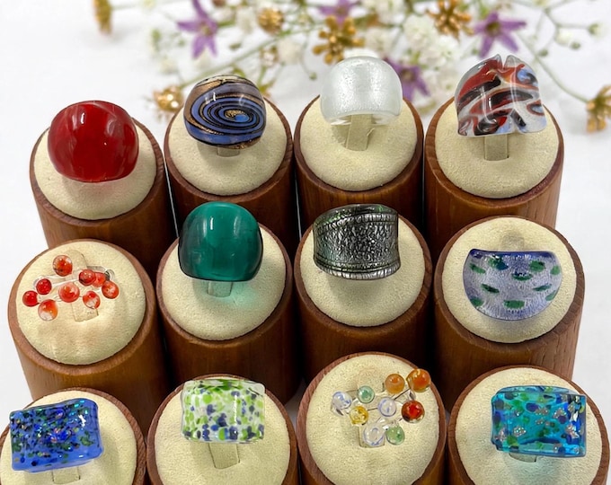 Size 6 1/2  Lampwork Glass Rings | Murano Inspired Glass Rings | Statement Rings
