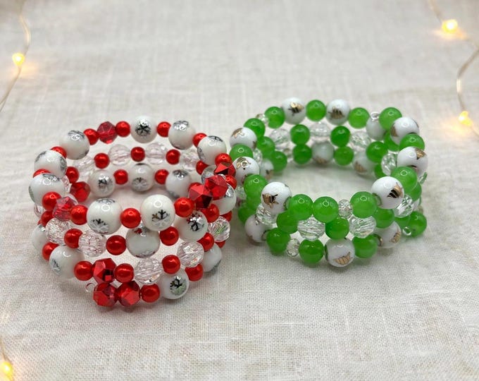 Christmas Glass Trees or Snowflake Bracelets |  Christmas Bracelet | Multi Strand Memory Wire | Holiday Jewelry | Christmas Tree | Snowflake