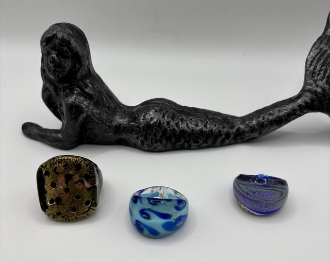 Size 8 3/4 Assorted Glass Rings | Millefiori Glass Rings | Murano Inspired Glass Rings