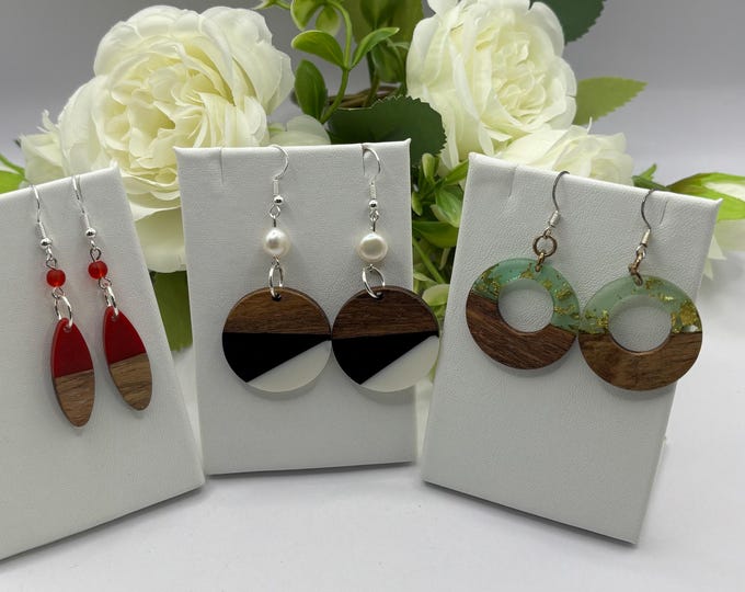 Walnut Wood and Beach Glass with resin Earrings | Green Seaglass and Resin | Beach Glass Earrings