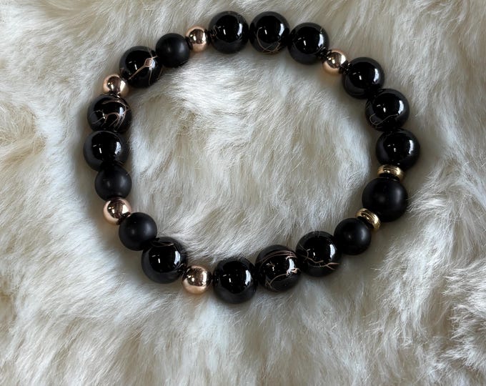 Black matte Agate Gemstones | Gemstone bracelet | Stretch Bracelet | Morse Code bracelet | Badass