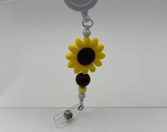 Badge Reels Beaded  | Retractable Badge Holder | Silicone Beads | Sunflower