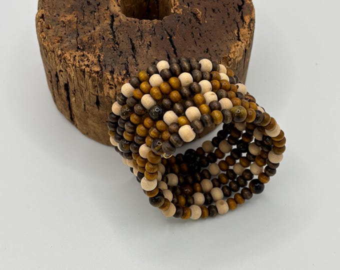 Brown and Tan Wooden Beads | Memory Wire Bracelet | Multi-Strand Bracelet |