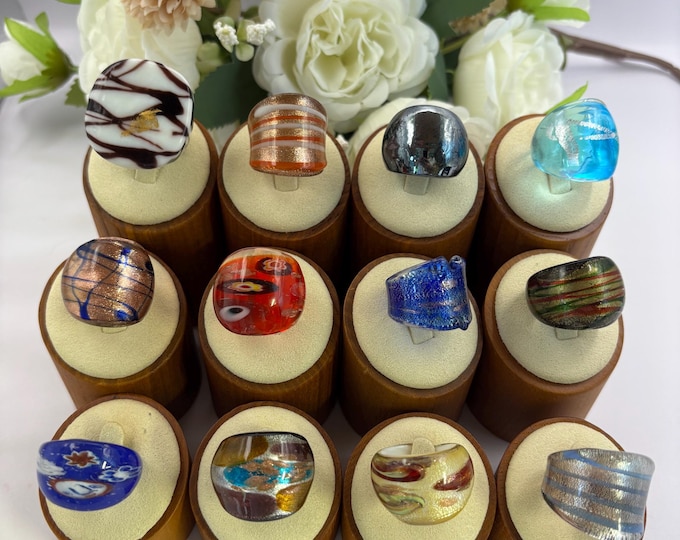 Size 7 Lampwork Glass Rings | Millefiori Glass Rings | Murano Inspired Glass Rings | Statement Rings | Set# 2