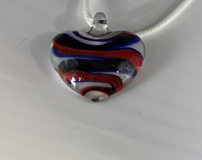 Blue and Red Heart Pendant Necklace Heart Pendant Necklace | Glass Pendant | Necklace Cord |