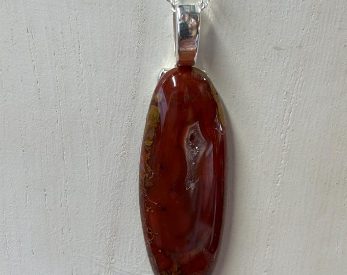 Red Jasper Gemstone Pendant Necklace | Gemstone Cabochon | Red Jasper