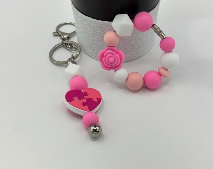 Breast Cancer Pink Heart Awareness Stanley Cup Bracelet:  Cup Handle Bracelet | Straw Charm | Purse Bracelet | Heart