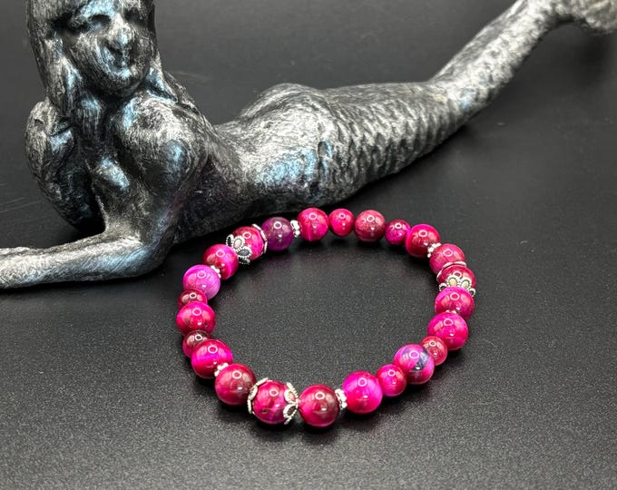 Pink Tiger Eye Gemstones | Gemstone bracelet  | Stretch Bracelet