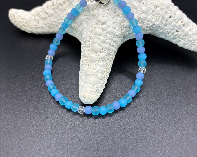 Blue Seaglass Bracelet | Shades of Blue Seaglass | Seaglass Bracelet | Minimalist Bracelet | 4mm Seaglass  beads
