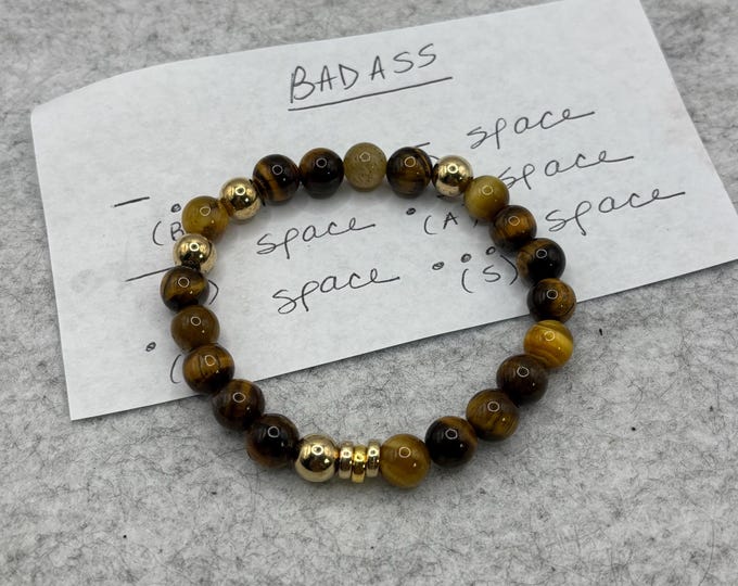 Yellow and Brown Tiger Eye Gemstone Bracelet | Gemstone bracelet | Stretch Bracelet | Morse Code bracelet | Badass |