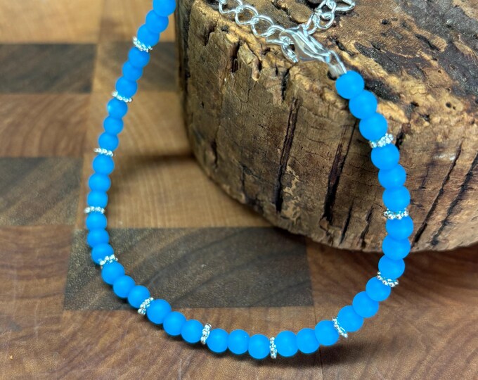 Pacific Blue Seaglass Bracelet | Blue Seaglass | Seaglass Bracelet | Minimalist 4mm beads