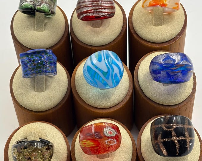 Size 8 Lampwork Glass Rings | Millefiori Glass Rings | Murano Inspired Glass Rings | Statement Rings | Set#9