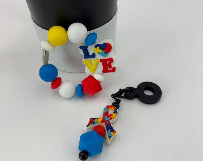 Autism Awareness Stanley Cup Bracelet:  Cup Handle Bracelet | Straw Charm | Purse Bracelet |