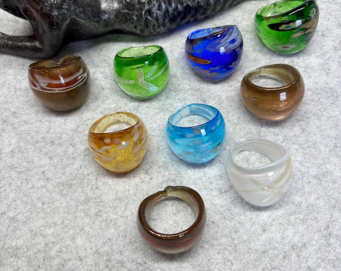 Size 9 Assorted Glass Rings | Millefiori Glass Rings | Murano Inspired Glass Rings
