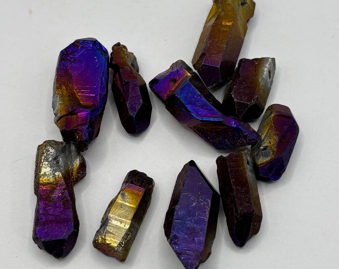Purple Iridescent Titanium Aura Quartz Points | Predrilled Quartz Pieces  for Jewelry Making