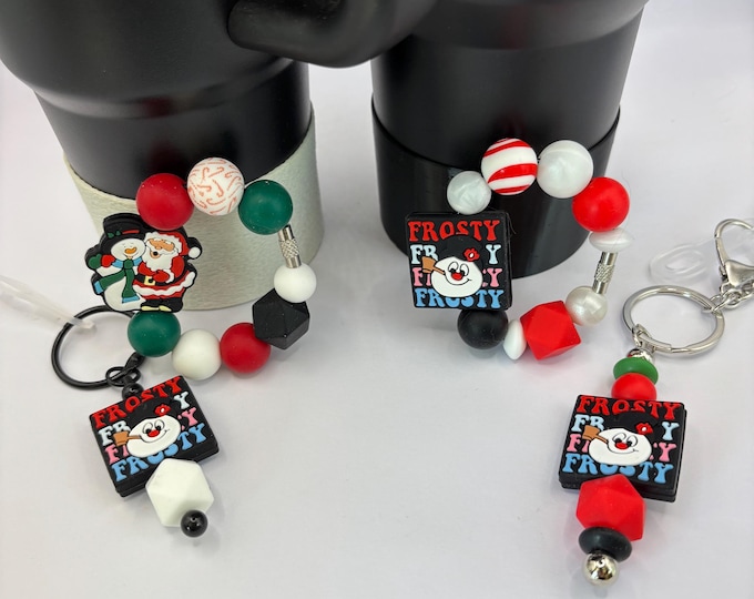 Christmas Frosty Stanley Cup Bracelet:  Cup Handle Bracelet | Straw Charm | Holiday | Snowman