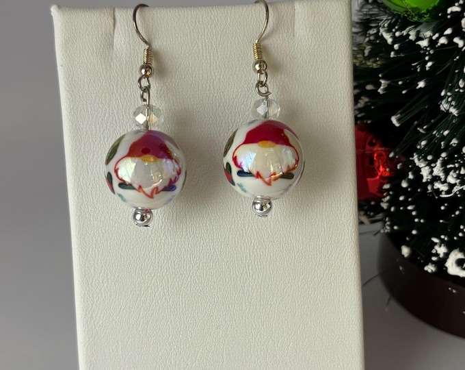 Gnome Earrings | Holiday Earrings |  Crystal  Accent | Christmas Earrings |