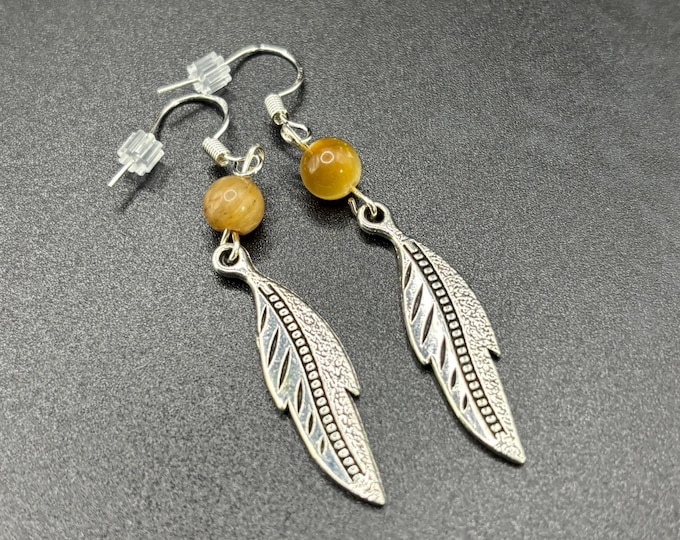 Feather Earrings | Bohemian Earrings | Silver Feather Earrings | Gemstone Accents  | Boho Style