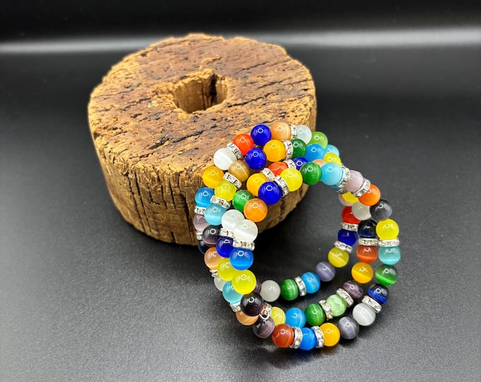 Cats Eye gemstone bracelet | Memory wire bracelet | Multistrand bracelet | Colorful Cats Eye