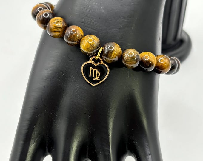 Zodiac Virgo Gemstone Bracelet | Virgo Brown Tiger Eye  Bracelet  | Stretch Bracelet