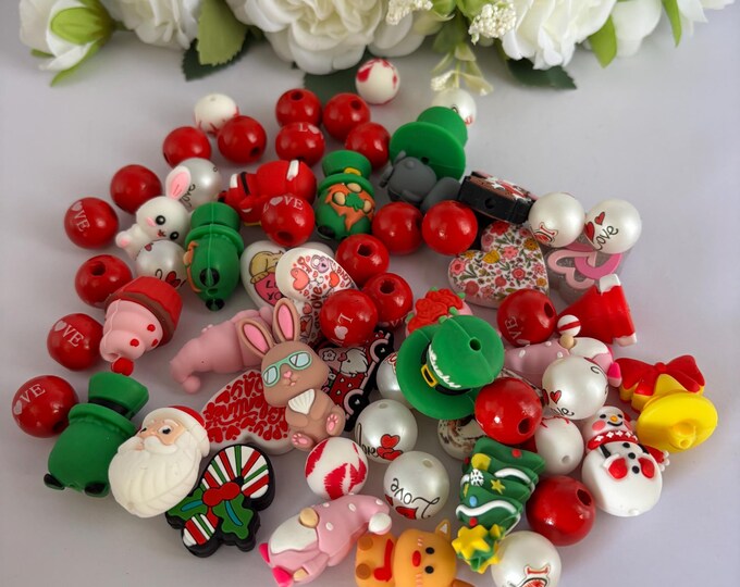 Mystery Mix Grab Bag of Silicone Focal Beads | Holiday Silicone Focal Beads | Big Hole Beads for Jewelry and Accessories.