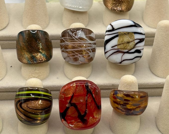 Size 5 |  Lampwork Glass Rings | Millefiori Glass Rings | Murano Inspired Glass Rings