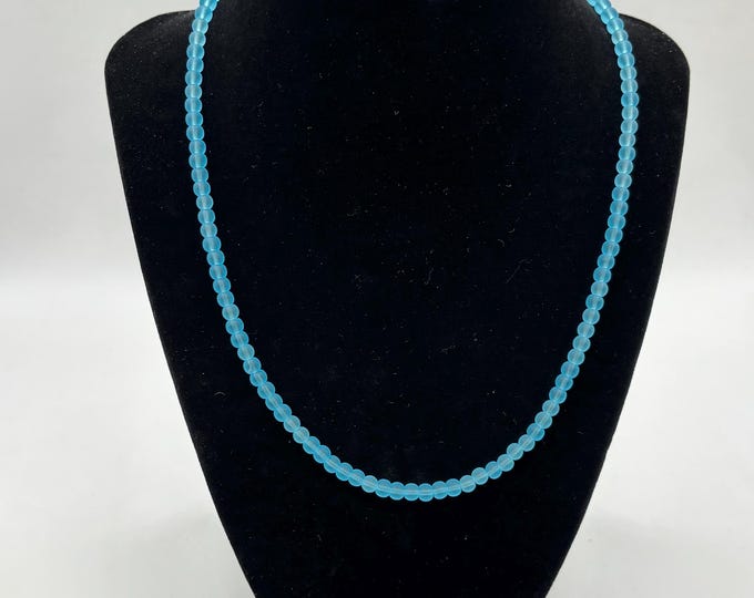 Turquoise Blue Seaglass Necklace | Seaglass Necklace |Minimalist 4mm Beads | Statement Necklace
