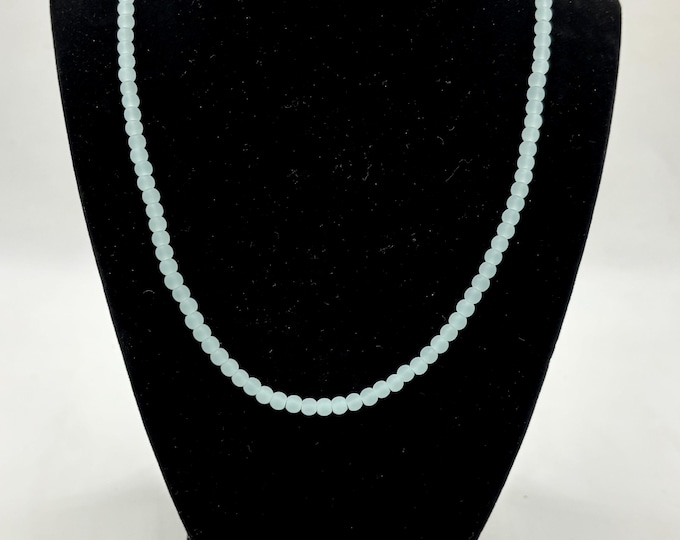 Pale Blue Seaglass Necklace | Seaglass Necklace |Minimalist 4mm Beads | Statement Necklace