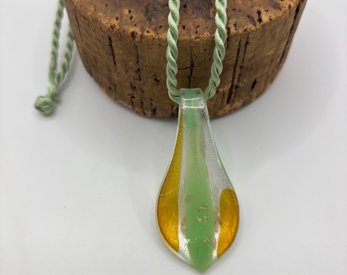 Murano Inspired Leaf Pendant Necklace  | Glass Leaf Pendant | Lampwork Pendant | Necklace With Cord