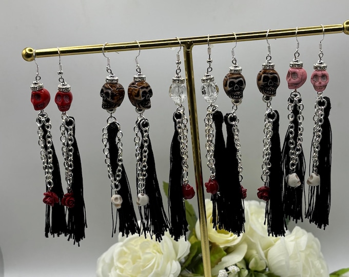 Skeleton Earrings | Skull Earrings | Halloween Earrings | Goth Earrings | Day of the Dead | Dia De Los Muertos |  Sterling Silver Ear Wires