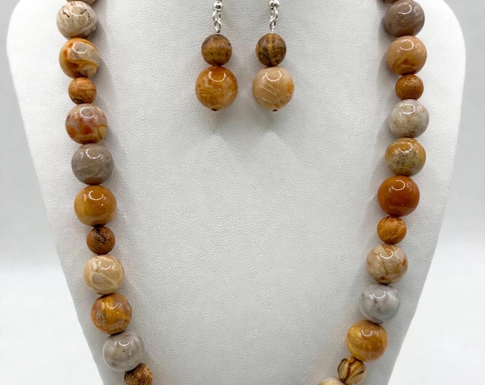 Fossil Jasper Statement Necklace | Gemstone Necklace | 12mm Beads | Statement Necklace | Fossil Coral | 19 inch