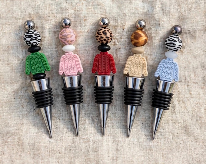 Brrr Sweater Weather Wine Bottle Stopper :  Silicone Beaded Bottle Stopper | Barware |